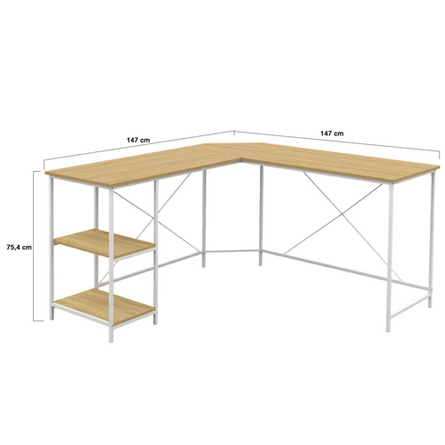 Bureau D'angle En Forme De L Detroit Design Industriel Bois Et Métal Blanc
