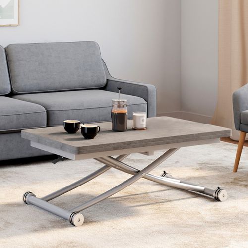 Table Basse Extensible Relevable En Table à Manger Rectangulaire Urbana Plateau Effet Béton Pied Gri