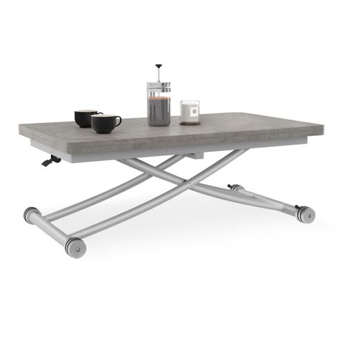 Table Basse Extensible Relevable En Table à Manger Rectangulaire Urbana Plateau Effet Béton Pied Gri