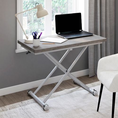 Table Basse Extensible Relevable En Table à Manger Rectangulaire Urbana Plateau Effet Béton Pied Gri