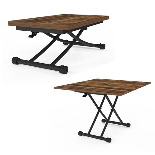 Table Basse 2 En 1 Relevable En Table à Manger Rectangulaire Urbana 100 Cm Bois Foncé Et Noir Design
