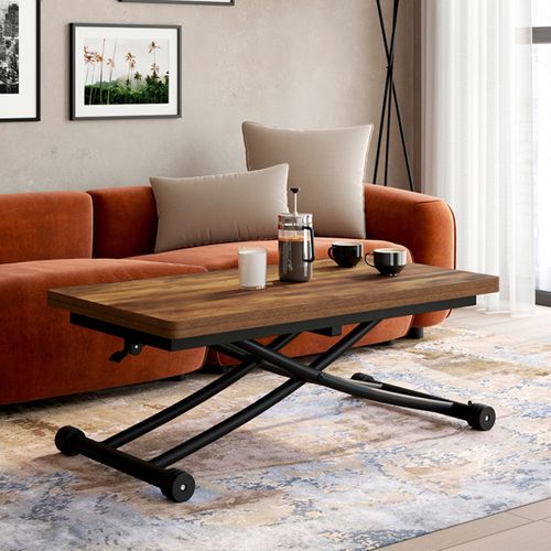 Table Basse 2 En 1 Relevable En Table à Manger Rectangulaire Urbana 100 Cm Bois Foncé Et Noir Design