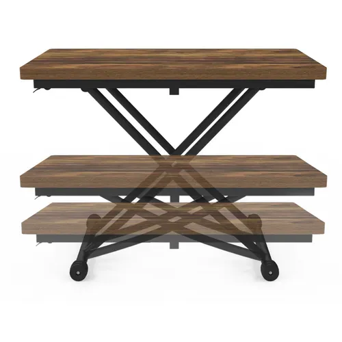 Table Basse 2 En 1 Relevable En Table à Manger Rectangulaire Urbana 100 Cm Bois Foncé Et Noir Design