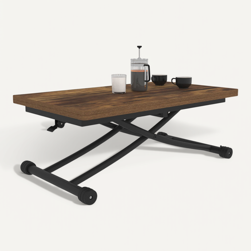 Table Basse 2 En 1 Relevable En Table à Manger Rectangulaire Urbana 100 Cm Bois Foncé Et Noir Design
