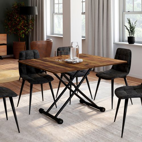Table Basse 2 En 1 Relevable En Table à Manger Rectangulaire Urbana 100 Cm Bois Foncé Et Noir Design