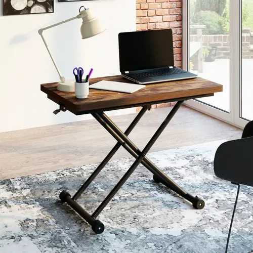 Table Basse 2 En 1 Relevable En Table à Manger Rectangulaire Urbana 100 Cm Bois Foncé Et Noir Design