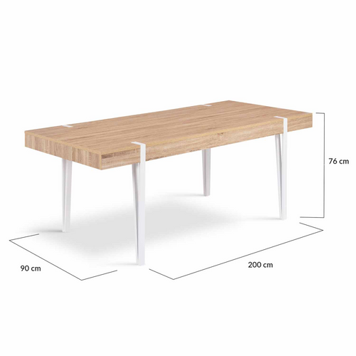 Table à Manger Rectangle Austria 10 Personnes Bois Pieds Épingle Blanc 200 Cm