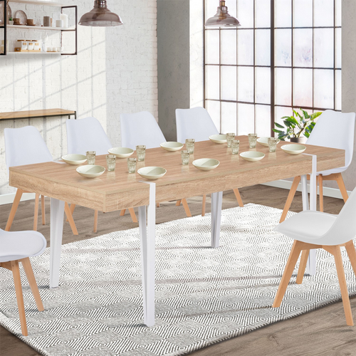Table à Manger Rectangle Austria 10 Personnes Bois Pieds Épingle Blanc 200 Cm