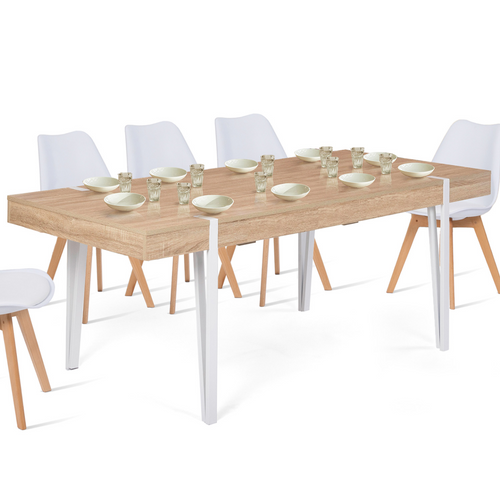 Table à Manger Rectangle Austria 10 Personnes Bois Pieds Épingle Blanc 200 Cm