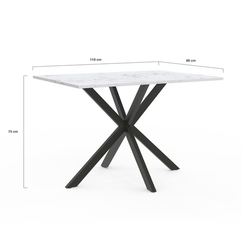 Table à Manger Rectangle Alix 6 Personnes Pied Araignée Noir Et Plateau Effet Marbre Blanc Alaska 11