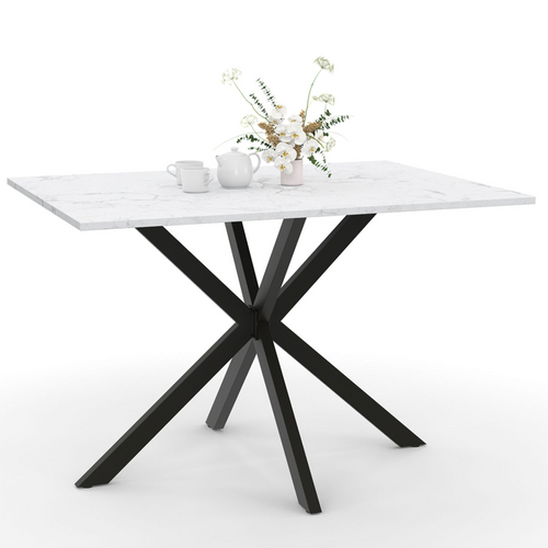 Table à Manger Rectangle Alix 6 Personnes Pied Araignée Noir Et Plateau Effet Marbre Blanc Alaska 11