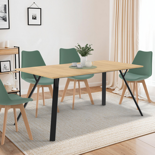 Table à Manger Rectangle Yseult 8 Personnes Bois Et Noir Design Industriel 160 Cm