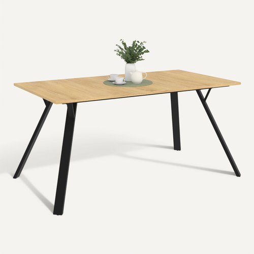 Table à Manger Rectangle Yseult 8 Personnes Bois Et Noir Design Industriel 160 Cm