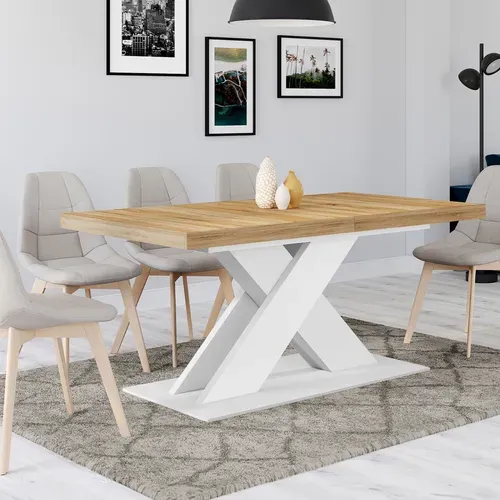 Table à Manger Extensible Rectangle Alicia 6-10 Personnes Bois Et Blanc 160-200 Cm