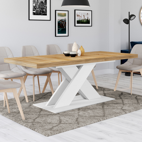 Table à Manger Extensible Rectangle Alicia 6-10 Personnes Bois Et Blanc 160-200 Cm
