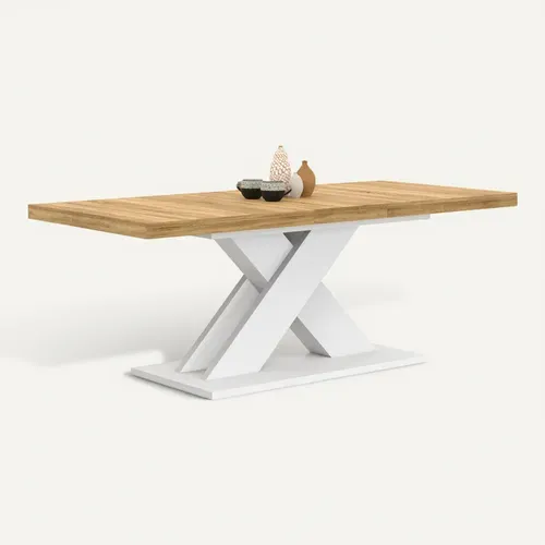Table à Manger Extensible Rectangle Alicia 6-10 Personnes Bois Et Blanc 160-200 Cm