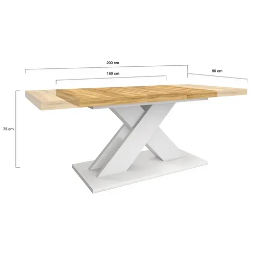 Table à Manger Extensible Rectangle Alicia 6-10 Personnes Bois Et Blanc 160-200 Cm