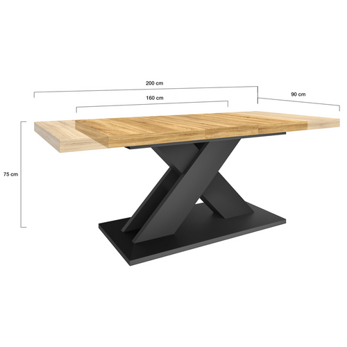 Table à Manger Extensible Rectangle Alicia 6-10 Personnes Bois Et Noir 160-200 Cm