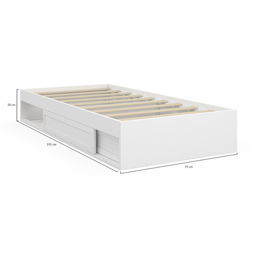 Cadre De Lit Simple Salem Avec Rangement Et Sommier 90 X 190 Cm Blanc