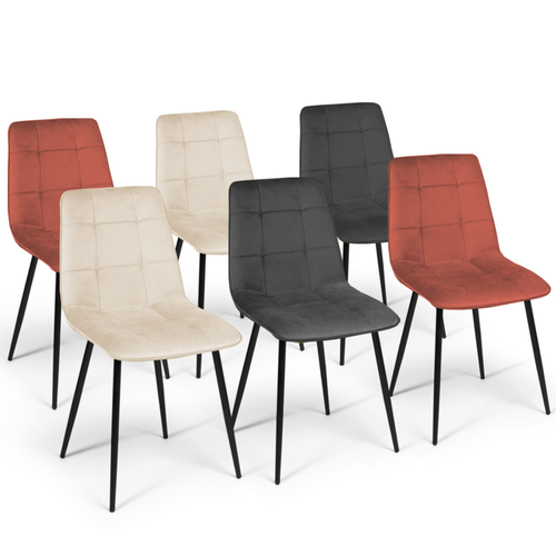 Lot De 6 Chaises Mila En Velours Mix Color Terracotta X2, Gris Foncé X2 Et Beige X2