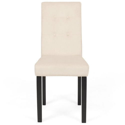 Lot De 4 Chaises Polga Capitonnées En Velours Beige Pieds Noirs