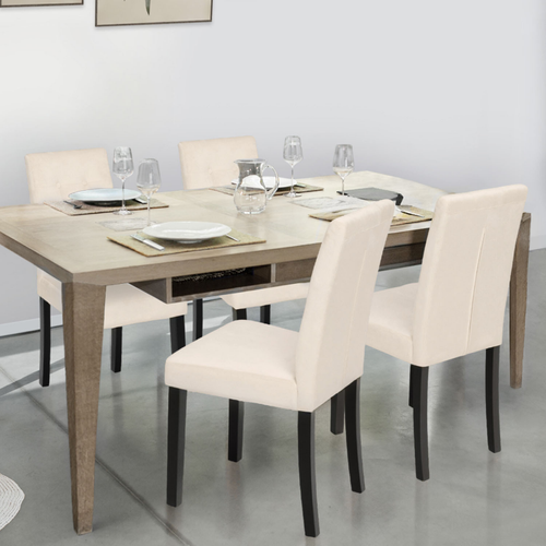 Lot De 4 Chaises Polga Capitonnées En Velours Beige Pieds Noirs