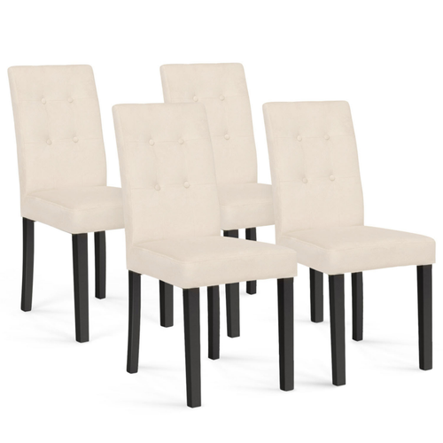 Lot De 4 Chaises Polga Capitonnées En Velours Beige Pieds Noirs
