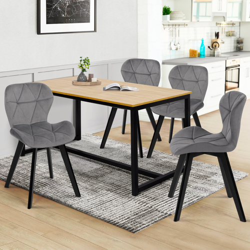 Lot De 4 Chaises Robine En Velours Gris Clair Pieds Noirs