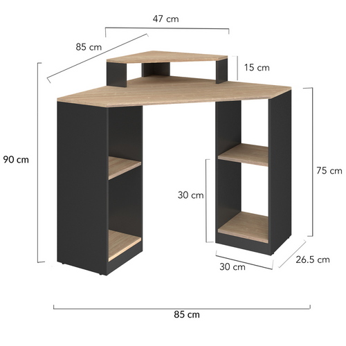 Bureau D'angle Harry Noir Et Façon Hêtre Gain De Place Bureau Informatique Avec Rangements