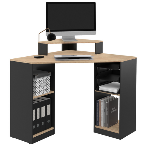 Bureau D'angle Harry Noir Et Façon Hêtre Gain De Place Bureau Informatique Avec Rangements