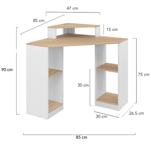 Bureau D'angle Harry Blanc Et Façon Hêtre Gain De Place Bureau Informatique Avec Rangements