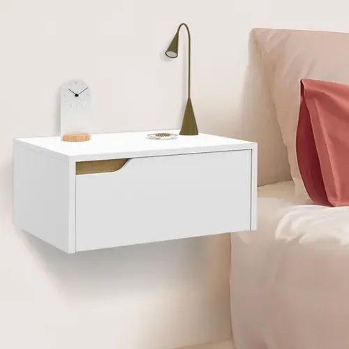 Lot De 2 Tables De Chevet Murales Helsinki Scandinaves 1 Tiroir étagère Suspendue Blanc
