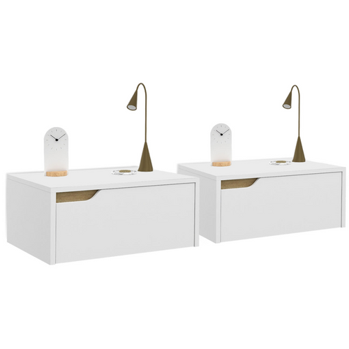 Lot De 2 Tables De Chevet Murales Helsinki Scandinaves 1 Tiroir étagère Suspendue Blanc