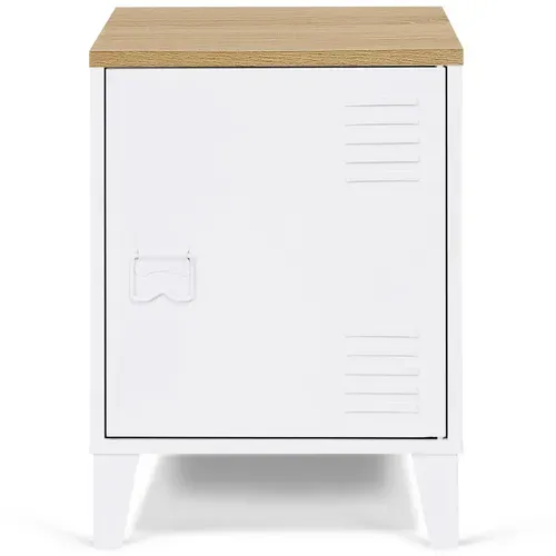 Table De Chevet Ester 1 Porte Métal Blanc Plateau Façon Hêtre Design Industriel
