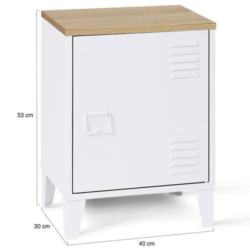 Table De Chevet Ester 1 Porte Métal Blanc Plateau Façon Hêtre Design Industriel