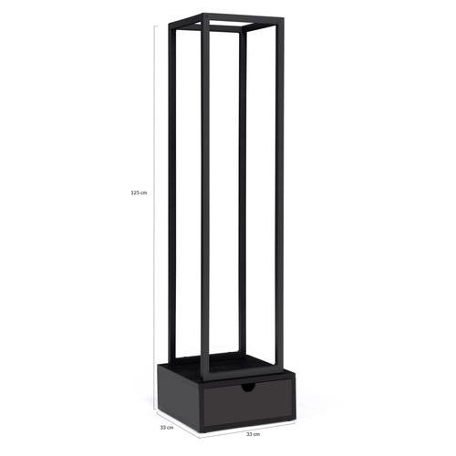 Range Bûches Vertical Acier Noir H. 125 Cm Avec Tiroir Pour Cheminée
