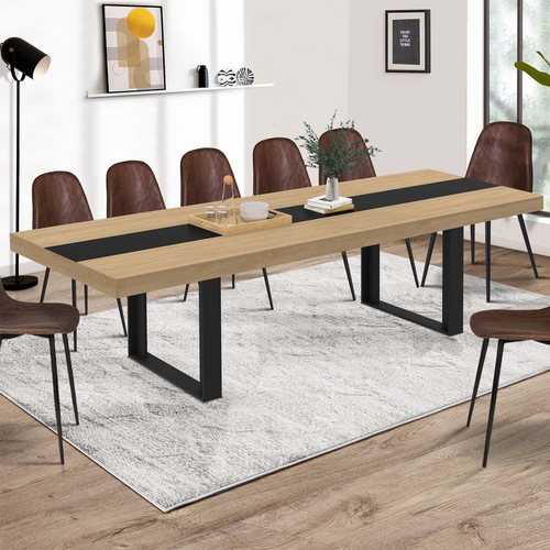 Table à Manger Extensible Rectangle Phoenix 6-12 Personnes Bois Et Noir Bande Centrale Noire 200-300