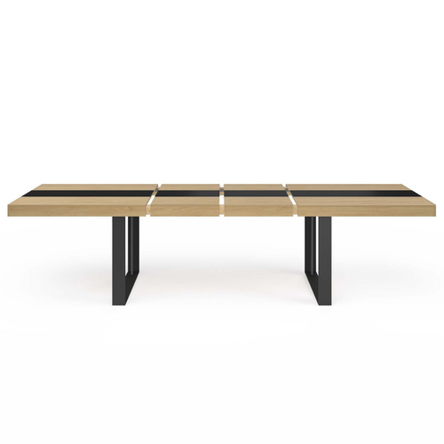 Table à Manger Extensible Rectangle Phoenix 6-12 Personnes Bois Et Noir Bande Centrale Noire 200-300