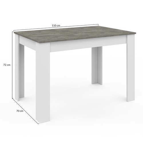 Table à Manger Rectangle Rozy 4 Personnes Blanc Plateau Effet Béton 110 Cm