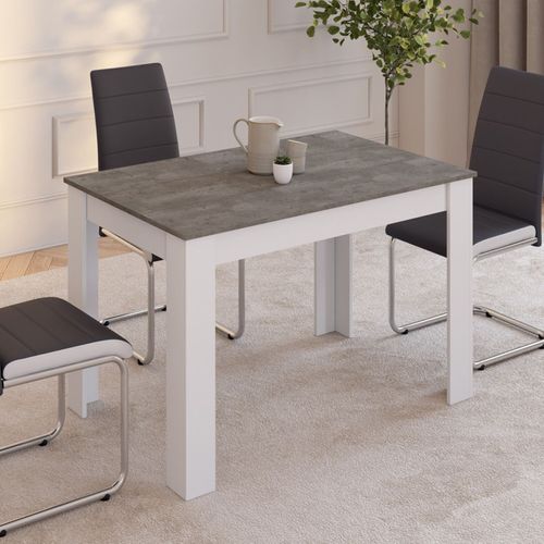 Table à Manger Rectangle Rozy 4 Personnes Blanc Plateau Effet Béton 110 Cm