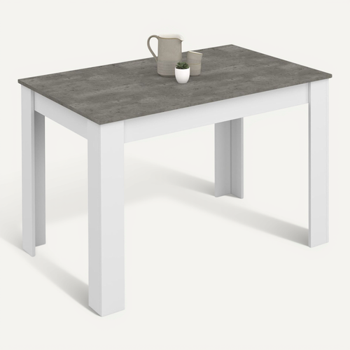 Table à Manger Rectangle Rozy 4 Personnes Blanc Plateau Effet Béton 110 Cm