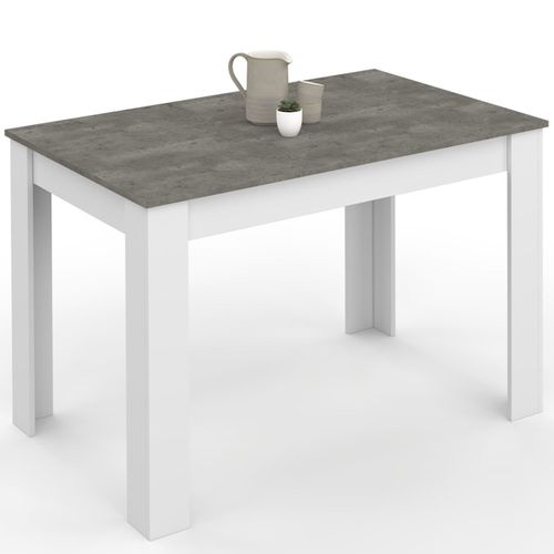 Table à Manger Rectangle Rozy 4 Personnes Blanc Plateau Effet Béton 110 Cm