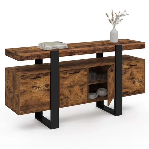 Buffet 160 Cm Phoenix XXL 4 Portes Bois Effet Vieilli Et Noir