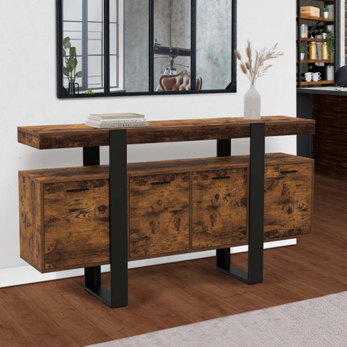 Buffet 160 Cm Phoenix XXL 4 Portes Bois Effet Vieilli Et Noir