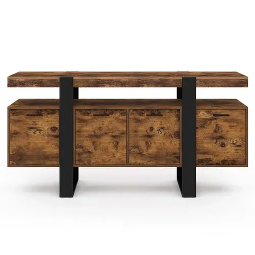 Buffet 160 Cm Phoenix XXL 4 Portes Bois Effet Vieilli Et Noir