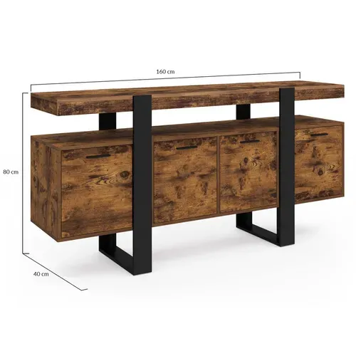 Buffet 160 Cm Phoenix XXL 4 Portes Bois Effet Vieilli Et Noir