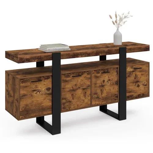 Buffet 160 Cm Phoenix XXL 4 Portes Bois Effet Vieilli Et Noir