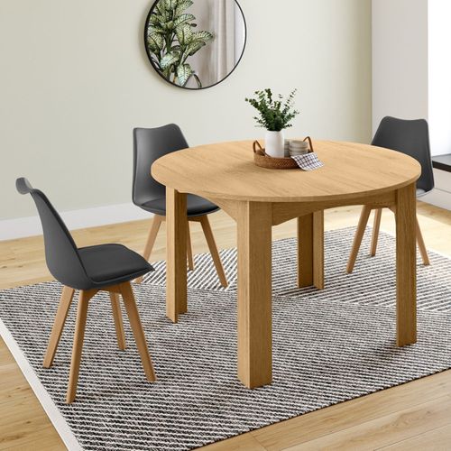 Table à Manger Extensible Ronde Dona 4-8 Personnes Façon Hêtre 110-150 Cm
