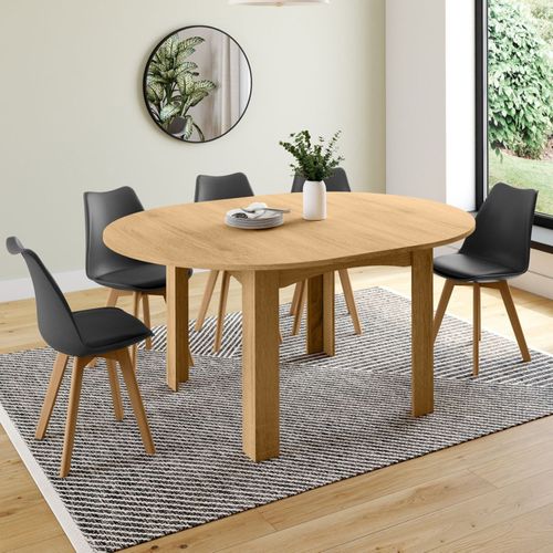 Table à Manger Extensible Ronde Dona 4-8 Personnes Façon Hêtre 110-150 Cm