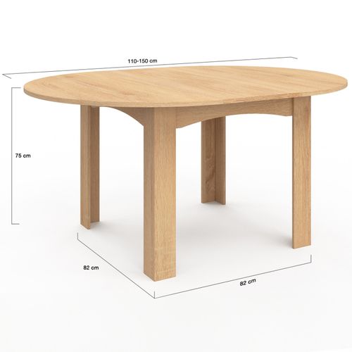 Table à Manger Extensible Ronde Dona 4-8 Personnes Façon Hêtre 110-150 Cm